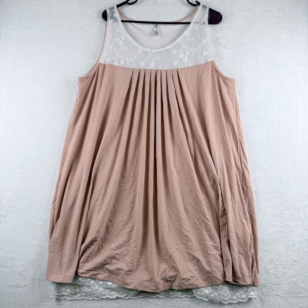 Coquette Tank Top Lace Yoke Pleated Rainbow XL